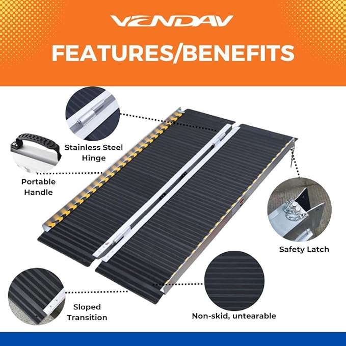 Non-Slip Wheelchair Ramp,Portable Aluminum Ramp for Wheelchairs Single Fold 600lbs for Steps Stairs and Thresholds，Stairs, Doorways, Scooter (2FT)(28.2" W x 23.6" L)