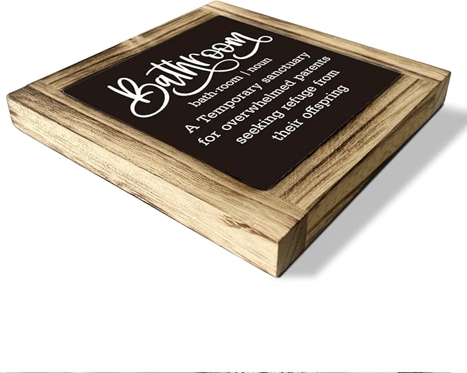 Rustic Wooden Tabletop Funny Bathroom Definition Sign - Kids & Farmhouse Washroom Toilet Decor