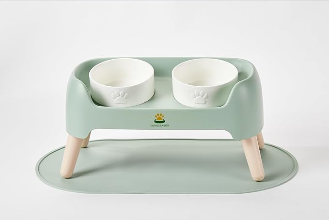Premium Adjustable Height Ceramic Elevated Dog Bowl Set — Modern Ergonomic Raised Feeder for Small to Large Dogs | Luxury Non-Slip Tilted Stand, Easy to Clean Pet Feeding Station (Mint)
