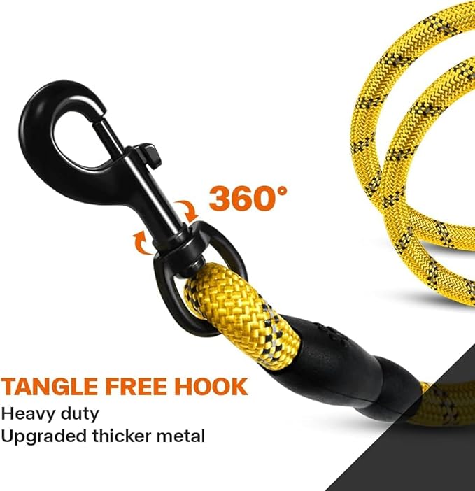 Taglory Rope Dog Leash 4 FT with Comfortable Padded Handle, Highly Reflective Threads Leash for Medium Large Dogs, 1/2 inch, Yellow
