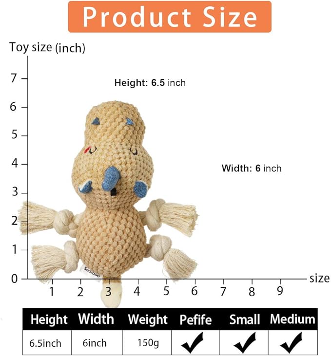 Large Dog Toys, Cute Squeaky Dog Toy, Stuffed Animal Plush Toys for Puppies, Durable Dog Chew Toy for Small,Middle,Large Breed (Brown(Uni-Hippo))