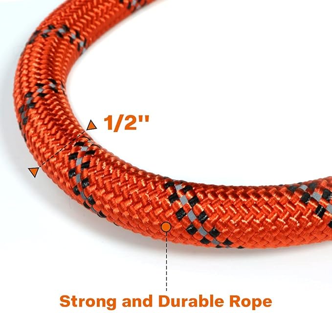Taglory Rope Dog Leash 6 FT with Comfortable Padded Handle, Highly Reflective Threads Leash for Medium Large Dogs, 1/2 inch, Orange