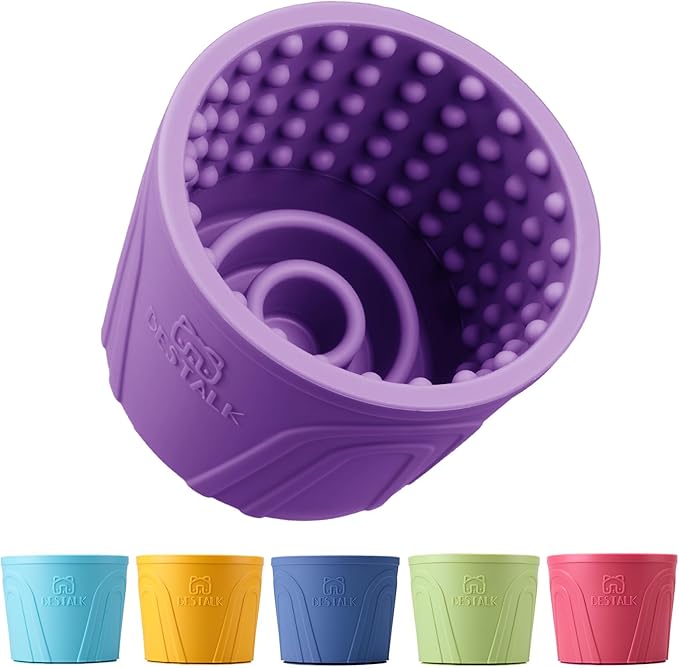 Dog Lick Bowl, Bestalk Anxiety Relief Slow Feeder Dog Freeze Lick Mat Treat Dispenser, Non-Slip Licking Bowl Enrichment Toys for Small Medium and Large Breed Dogs, BPA Free Silicone(Purple,S)