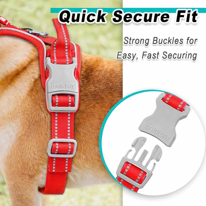 BARKBAY Dog Harness No Pull Mesh for Large Dogs - Adjustable, Reflective, Comfortable, No Choke, Heavy-Duty - Perfect for Outdoor Training, Walking, and Hiking - Strong & Durablee - XL & Red Mesh