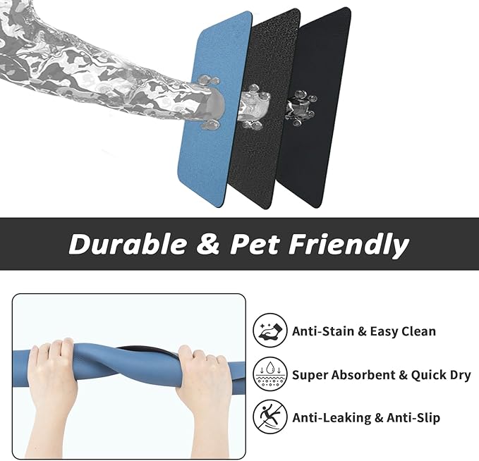 Dog Food Mat - Absorbent Cat Mat for Food and Water, No Stains Pet Feeding Bowl Mat, Easy to Clean Pet Placemats, Quick Dry Dog Water Dispenser Mat for Messy Drinkers | Blue 24"x36"
