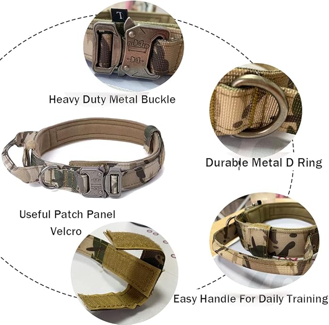 Xqpetlihai Tactical Dog Collar Adjustable Military Nylon Dog Collar with Control Handle and Heavy Duty Metal Buckle for Medium and Large Dogs (Camo,XL)