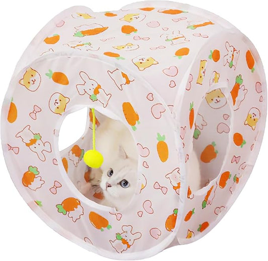 Andiker Cat Tent, 3 Holes Safe and Strong Cute Cats Tunnel Collapsible Easy to Carry Cat House for Indoor Cats Kittens Hiding Playing Training Sleeping (Square Carrot)