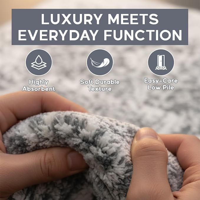 Muddy Mat짰 Frostbell 2ft x 10ft Washable Area Rugs for Living Room, Bedroom & Dining Room ??Modern Soft Low Pile Non Slip Carpet ??Pet Friendly Waterproof Foldable Rugs for Home