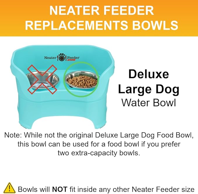 Neater Pet Brands 9 Cup (72 oz.) Stainless Steel Dog Bowls, Set of 2 Neater Feeder Replacement Bowls (Large Deluxe Model), Dog Food Bowl or Water Bowl, Dishwasher Safe Metal Dish for Large Dogs