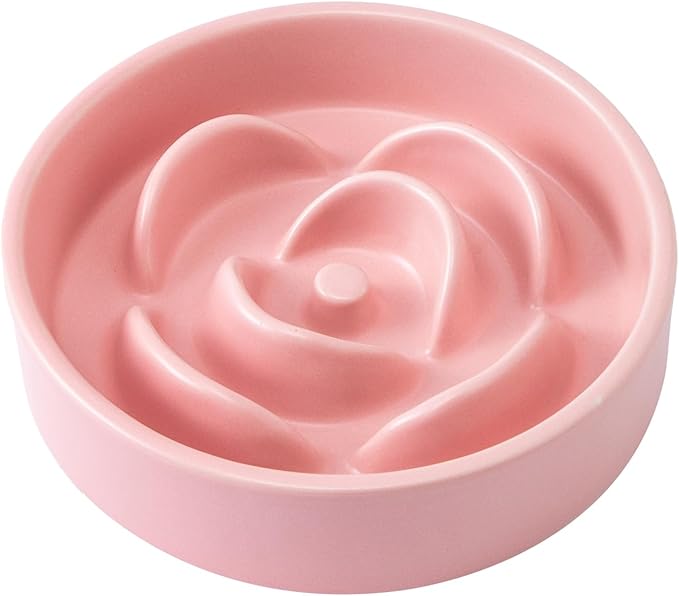 6'' Ceramic Slow Feeder Dog Bowls - Petal Shape Modern Dog Food Dish for Cats and Small Breed Dogs, Puzzle Maze Bowl to Slow Down Eating, Anti-Gulping, Dishwasher & Microwave Safe, Pink