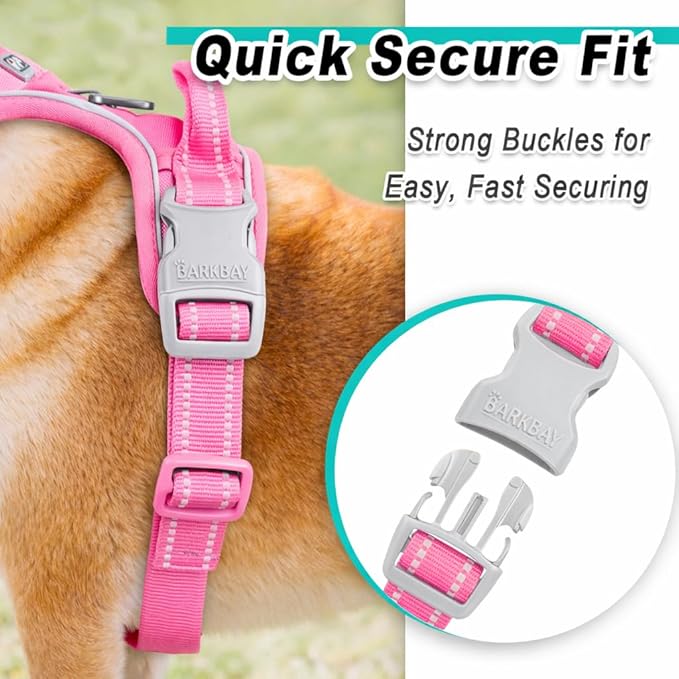 BARKBAY Dog Harness No Pull Mesh for Small Dogs - Adjustable, Reflective, Comfortable, No Choke, Heavy-Duty - Perfect for Outdoor Training, Walking, and Hiking - Strong & Durable - XS & Pink Mesh