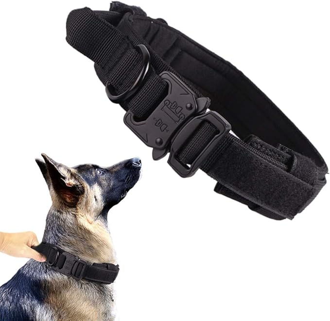 Xqpetlihai Tactical Dog Collar Adjustable Military Nylon Dog Collar with Control Handle and Heavy Duty Metal Buckle for Medium and Large Dogs (Black,XXL)