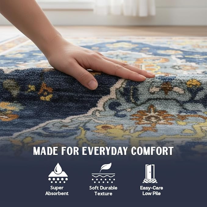 Muddy Mat짰 Mosaic 3ft x 7ft Washable Area Rugs for Living Room, Bedroom & Dining Room ??Modern Soft Low Pile Non Slip Carpet ??Pet Friendly Waterproof Foldable Rugs for Home