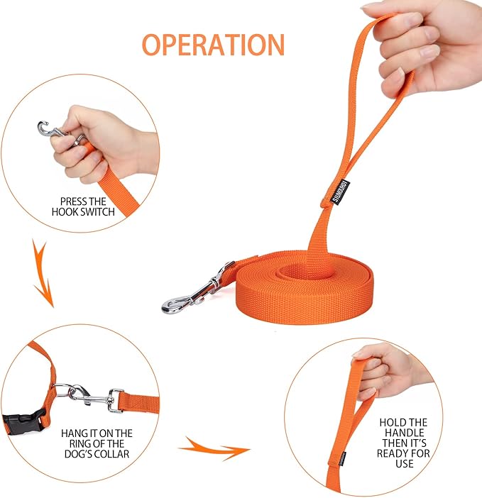 Strong Durable 15ft Nylon Dog Training Leash, 1 Inch Wide Traction Rope, for Small and Medium Dog (Orange, 15 Feet)