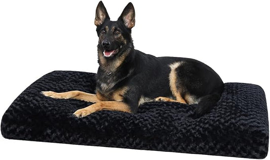 KSIIA Washable Dog Bed Anti-Slip Dog Crate Beds Deluxe Plush Kennel Pad Comfy Pet Sleeping Mat for Jumbo Dogs, 47" x 29", Black