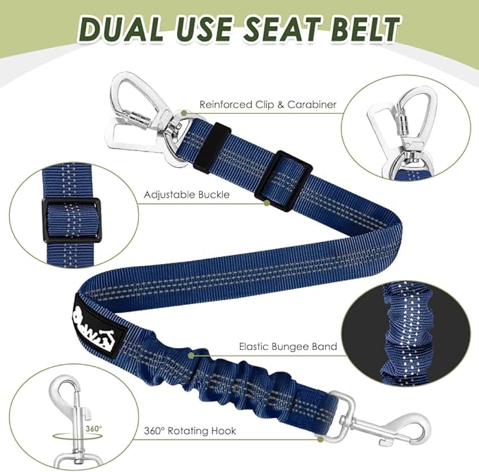 Lukovee Dog Seat Belt for Car, Adjustable Dog Car Harness for Large Medium Small Dogs, Soft Padded & Breathable Mesh Dog Seatbelt with Car Strap and Carabiner (Blue,XXS)