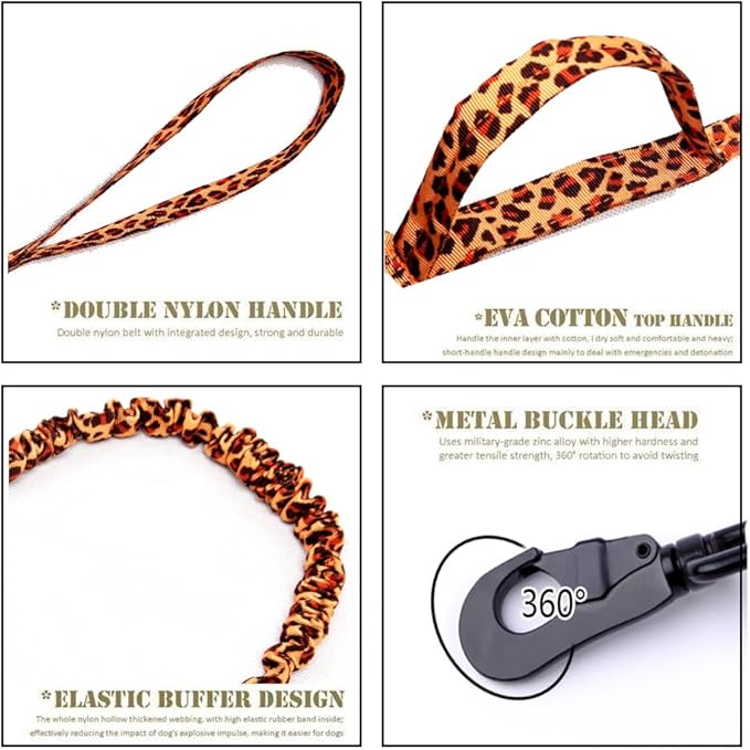 Tactical Dog Collar and Leash Set Tactical Dog Collar with Handle Bungee Leash Adjustable Military Training Nylon Collar Dog Training Collar Leash Set with Control Handleand Metal Buckle（Leopard S