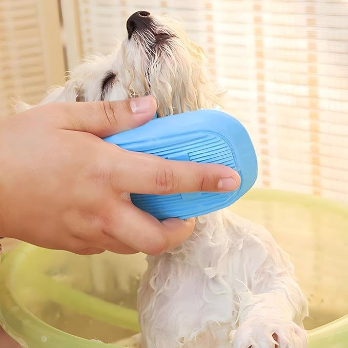 Dog Bath Brush, Pet Silicone Shampoo Brush, Rubber Shower Wash Curry Brush, Soft Shedding Bathing Brush Removes Loose & Shed Fur, for Short Long Haired Dogs Cats Massage Comb