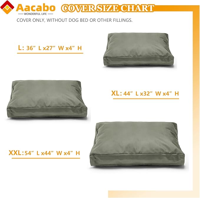 Replacement Dog Bed Cover,Heavy Duty Waterproof Removable 54" L x 44" W x 4" H Reusable Dog Bed Covers with Zipper.Grey Green,Cover Only