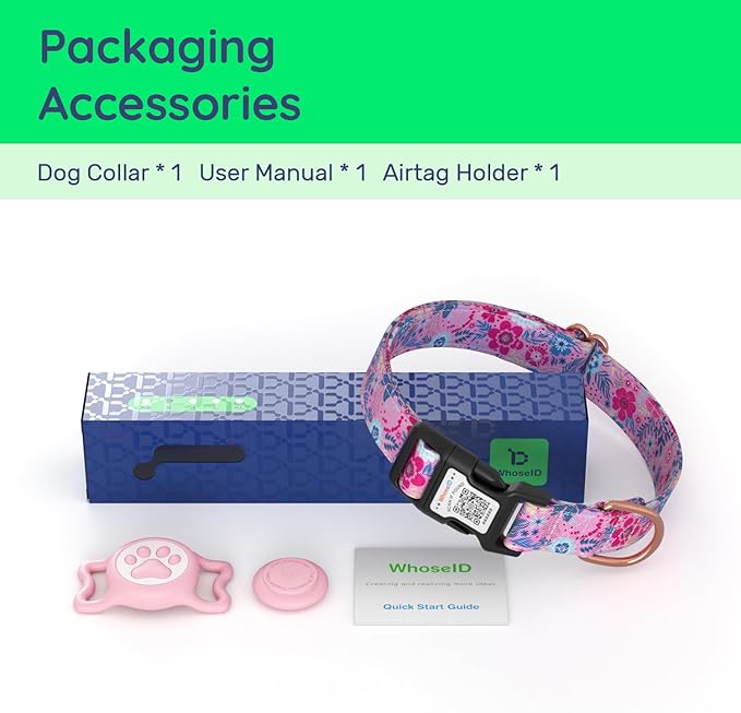 WhoseID Airtag Dog Collar,with Waterproof airtag Holder竊똎riginal Stylish Cute Pattern Design.QR Code ID Buckle竊똂omfortable Soft Cotton for Small Medium Large Dogs