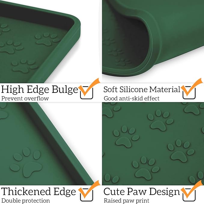 Ptlom Pet Placemat for Dog and Cat, Waterproof Silicone Pet Feeding Bowl Mats for Food and Water, Small Medium Large Dogs Mat Prevent Residues from Spilling to Floor, Hunter, 11.8"x11.8"