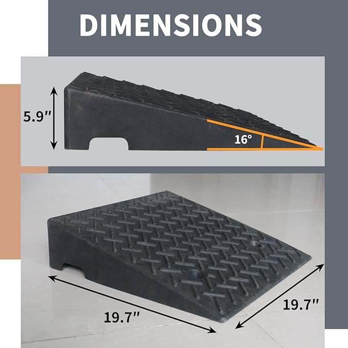 2 Pack 5.9" Rise Rubber Curb Ramps for Driveway Heavy Duty Loading Rubber Curb Ramps 19.68" L x 19.68" W Threshold Ramp for Sidewalks Shed Entry Cars Motorcycles Lawn Mowers 7000lbs Load Capacity