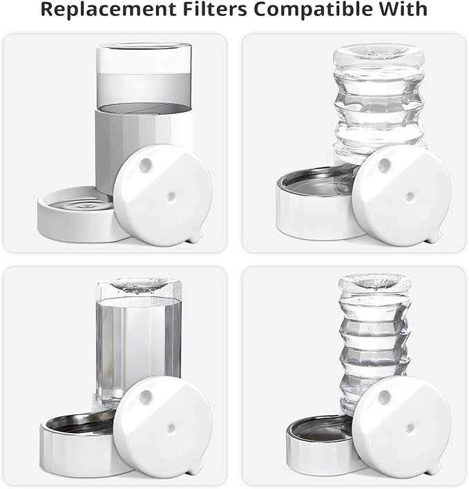 8Pcs Gravity Pet Water Fountain Filters, Automatic Pet Waterer Replacement Filters for 3.6L/4.6L/6L/8L Dog Water Dispenser(8 Filters with 1Brush)