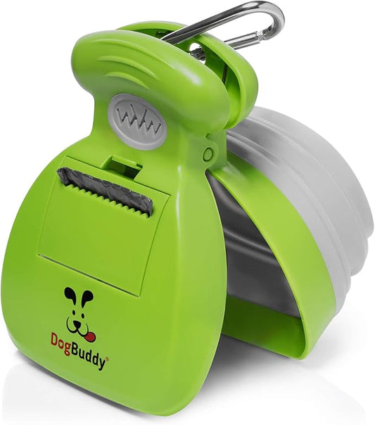 DogBuddy Pooper Scooper, Portable Dog Pooper Scooper, Poop Scooper for Small and Large Dogs, Pooper Scooper With Bag Attachment, Leash Clip and Dog Waste Bags Included (Medium, Kiwi)