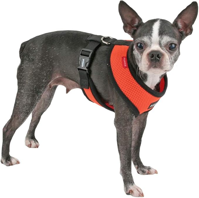 Puppia Soft Dog Harness No Choke Over-The-Head Triple Layered Breathable Mesh Adjustable Chest Belt and Quick-Release Buckle, Orange, XX-Large