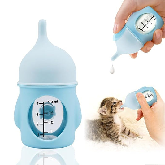 Ergonomic Pet Nursing Bottle,Puppy Bottles for Nursing Puppy Milk - 20ml Slow Flow Kitten Bottle Feeding kit for Newborn Kittens/Puppies/Small Animals, Easy-Clean Silicone Feeder (‌Blue‌)
