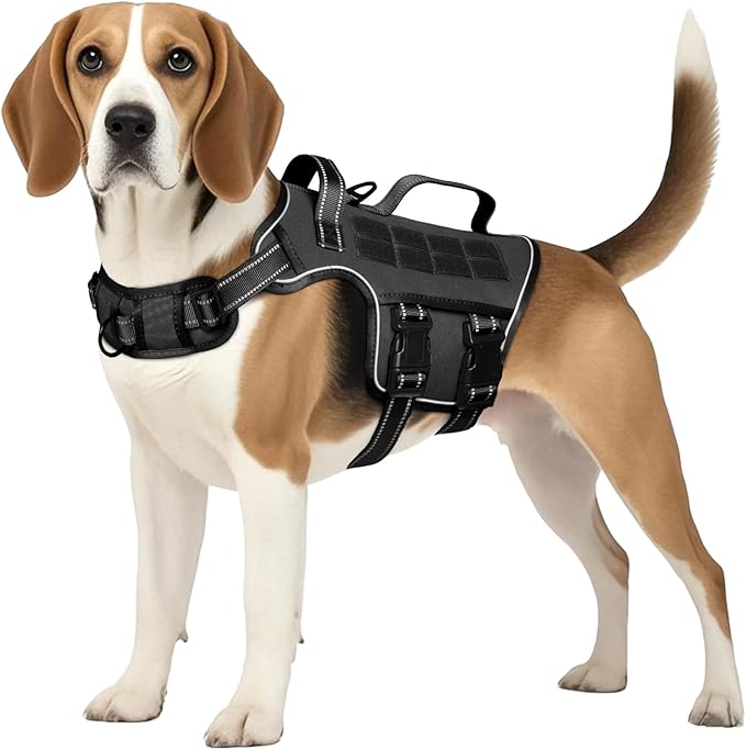Tactical Dog Harness Medium Sized, Heavy Duty No Pull Dog Harness with Handle, Easy On and Off Service Dog Vest with Molle System, Reflective Pet Vest for Walking Hiking Training