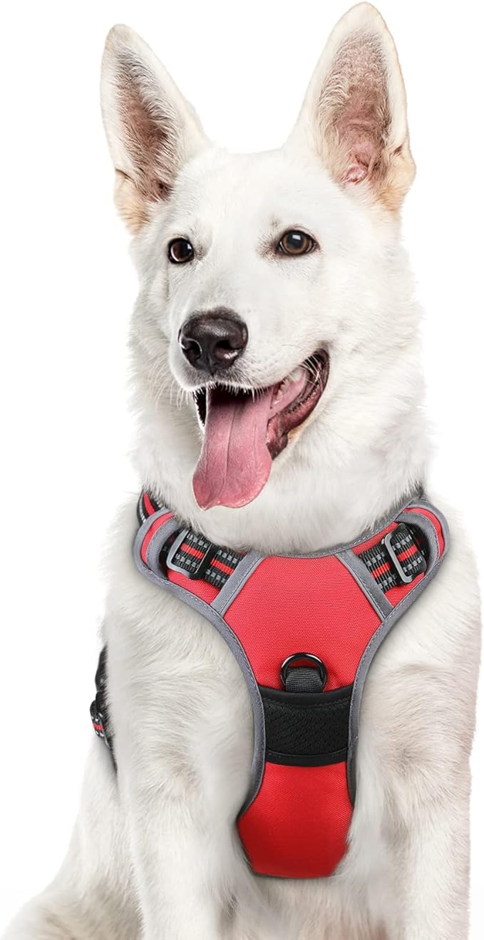 Eagloo Dog Harness Large Breed, No Pull Service Vest with Reflective Strips and Control Handle, Adjustable and Comfortable for Walking, No Choke Pet Harness with 2 Metal Rings, Red, XL