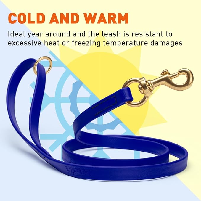 Viper Biothane K9 Working Dog Leash Waterproof Lead for Tracking Training Schutzhund Odor-Proof Long Line with Solid Brass Snap for Puppy Medium and Large Dogs 4ft, Blueberry Royal