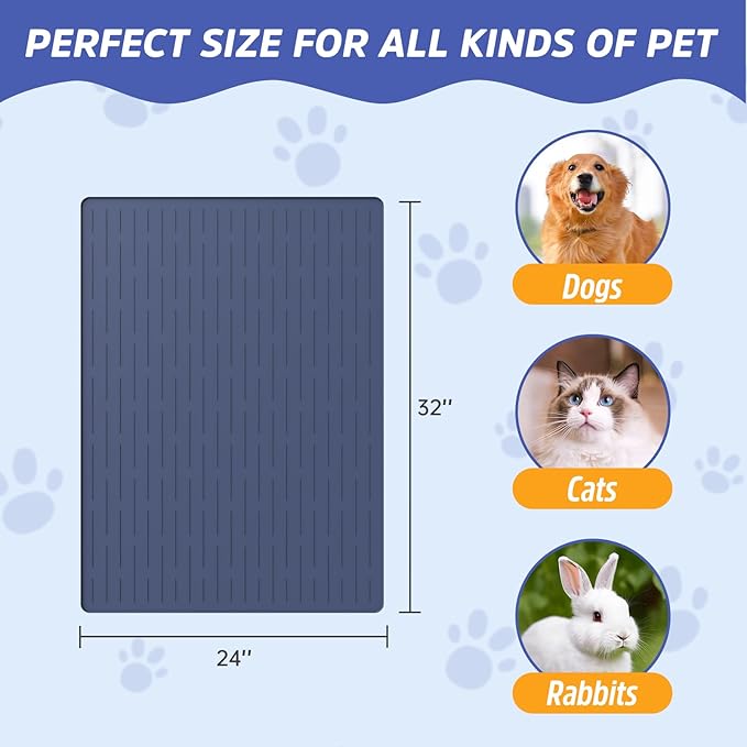 Large Dog Mats for Food and Water, 32"x24" Waterproof Pet Food Mats for Floor Nonslip Silicone Bowl Mats with Raised Edges