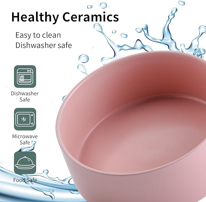 Pink Raised/Elevated Ceramic Dog Bowl for Medium Large Sized Breeds,Dog Food Water Bowl with Stand,8 in 7.6 Cups Non Slip Heavy Weighted