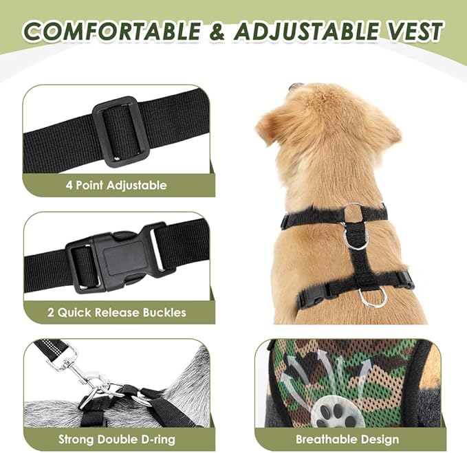 Lukovee Dog Seat Belt for Car, Adjustable Dog Car Harness for Large Medium Small Dogs, Soft Padded & Breathable Mesh Dog Seatbelt with Car Strap and Carabiner (Camouflage,L)
