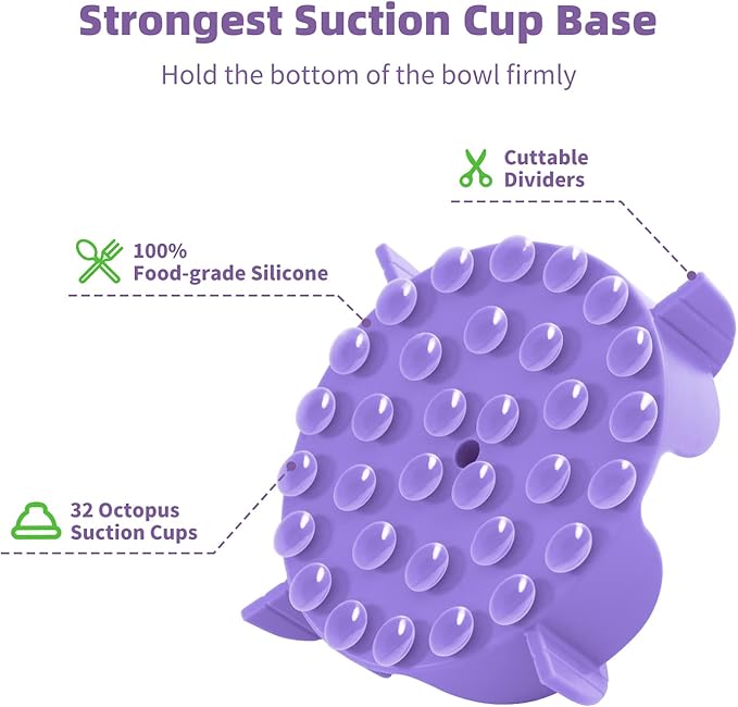 Jaoul Slow Feeder Dog Bowls Insert for Large Breed, 7 Inch Cuttable Slow Feeder Insert with 32 Octopus Suction Cups for Medium Large Size Dog Food Bowl (X-Large, Purple)