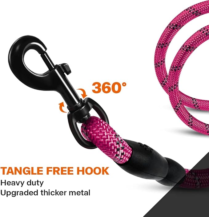 Taglory Rope Dog Leash 6 FT with Comfortable Padded Handle, Highly Reflective Threads Leash for Small Dogs, 3/8 inch, Hotpink
