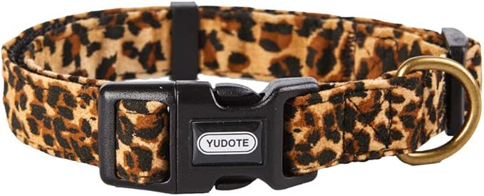 Fancy Leopard Dog Collar Flocking Fabric Cheetah Scent Premium Soft and for Puppy,Middle and Big Dogs(Neck:10-15")