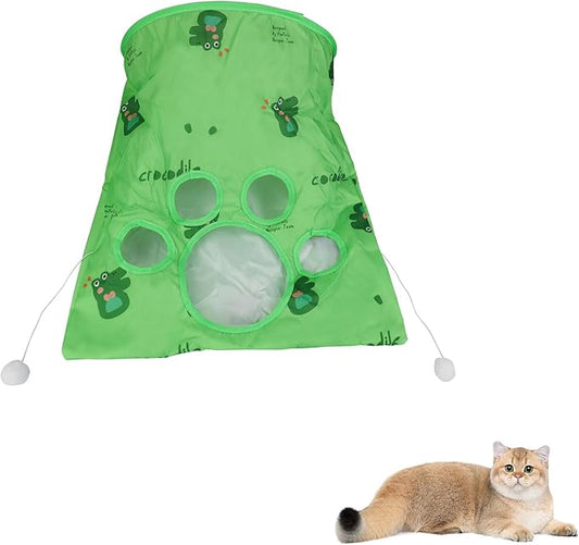 Andiker Cat Tunnel Bags for Indoor Cats, 13x17x12In Foldable Cat Crinkle Bag with 3 White Plush Balls and 1 Mouse 5 Holes for Kitten to Hide and Catch 3 Layers Cat Toy (Dinosaur)