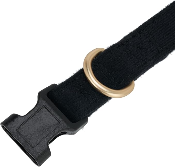 Soft Corduroy Fibric Dog Collar, Quick Side Release Buckle, for Large Dogs.(Black,Large:17-26")