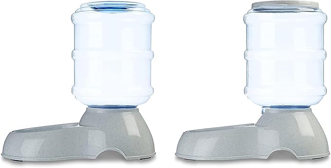 Amazon Basics Automatic Dog Cat Water Dispenser Gravity Feeder Set, Pack of 2, Small, 6-Pound Food Capacity, 1-Gallon, Gray