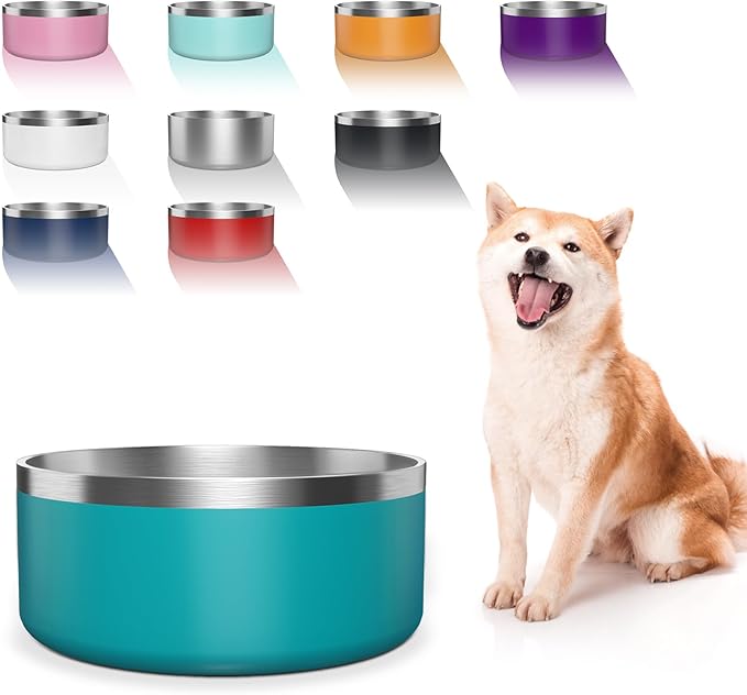 Dog Bowl, Stainless Steel Dog Food and Water Bowl with Non Slip Quiet Bottom, Easy to Clean, Dishwasher Safe, 40oz, Lake Blue