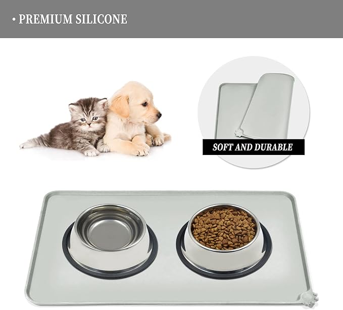 Waterproof Pet Feeding Mat with High Raised Edges, Heavier and Thicker Placemats for Cat Dog Water Bowl with BPA Free, Dogs Cats Food Mats for Messy Drinkers to Prevent Spill and Protect Floors