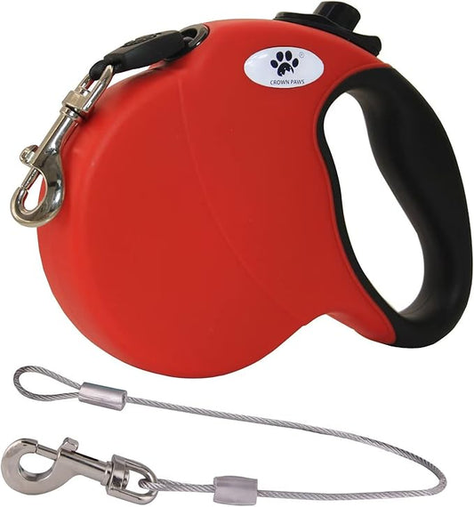 16ft Retractable Dog Leash for Medium Breed Dogs up to 44 lbs with a Detachable Chew Proof Extender Wire Ropes (RED M)