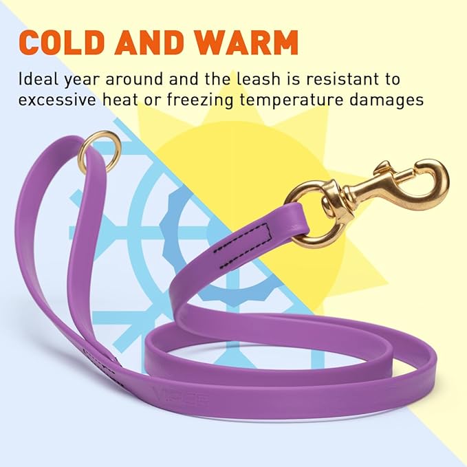 Viper Biothane K9 Working Dog Leash Waterproof Lead for Tracking Training Schutzhund Odor-Proof Long Line with Solid Brass Snap for Puppy Medium and Large Dogs 4ft, Amethyst Purple