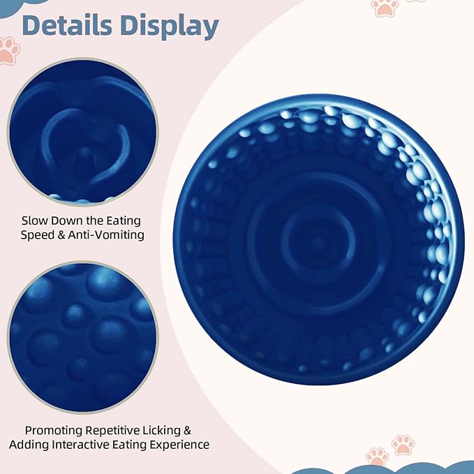 Dog Slow Feeder Lick Bowl, Non-Slip Dog Licking Treat Dispenser, Slow Feeder Bowls for Small Medium Large Breed Dogs, Anxiety Relief & Anti-Choking, BPA Free Silicone (Dark Blue, 1.6 Cup)