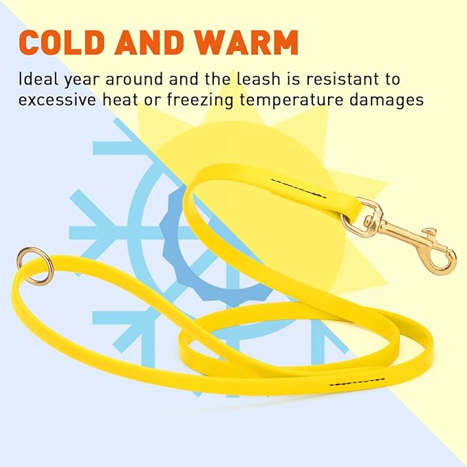 Viper Biothane K9 Working Dog Leash Waterproof Lead for Tracking Training Schutzhund Odor-Proof Long Line with Solid Brass Snap for Puppy Medium and Large Dogs 6ft, Lemon Yellow