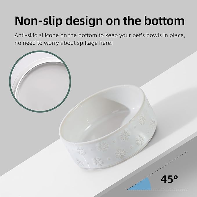 Ceramic 5.1inch Set of 2 Dog and Cat Bowls for Puppy, Kitty, Cats, 2pcs Anti-Slip Food and Water Pet Feeder(2 Bowls, Arctic White)