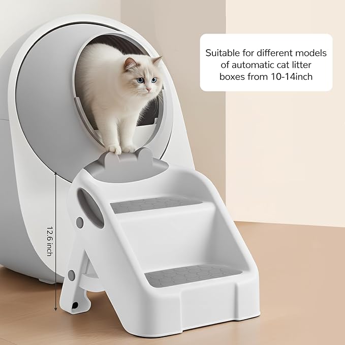 Dual Step Cat Ramp for Litterbox, Stable Cat Steps for Litter Box Easy to Clean, Automatic Cats Litter Steps Litter Box Step with Non-Slip Rubber Feet, Litter Box Ramp Pet Steps for Cats Small Older